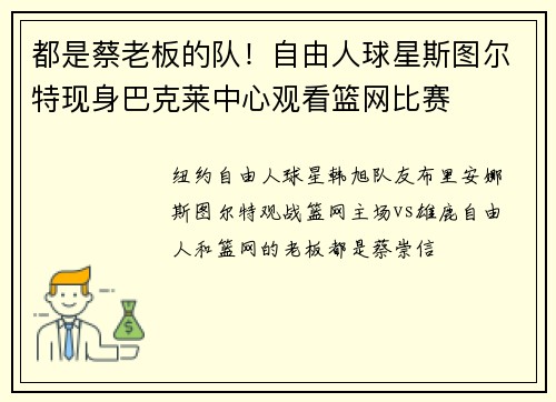 都是蔡老板的队！自由人球星斯图尔特现身巴克莱中心观看篮网比赛